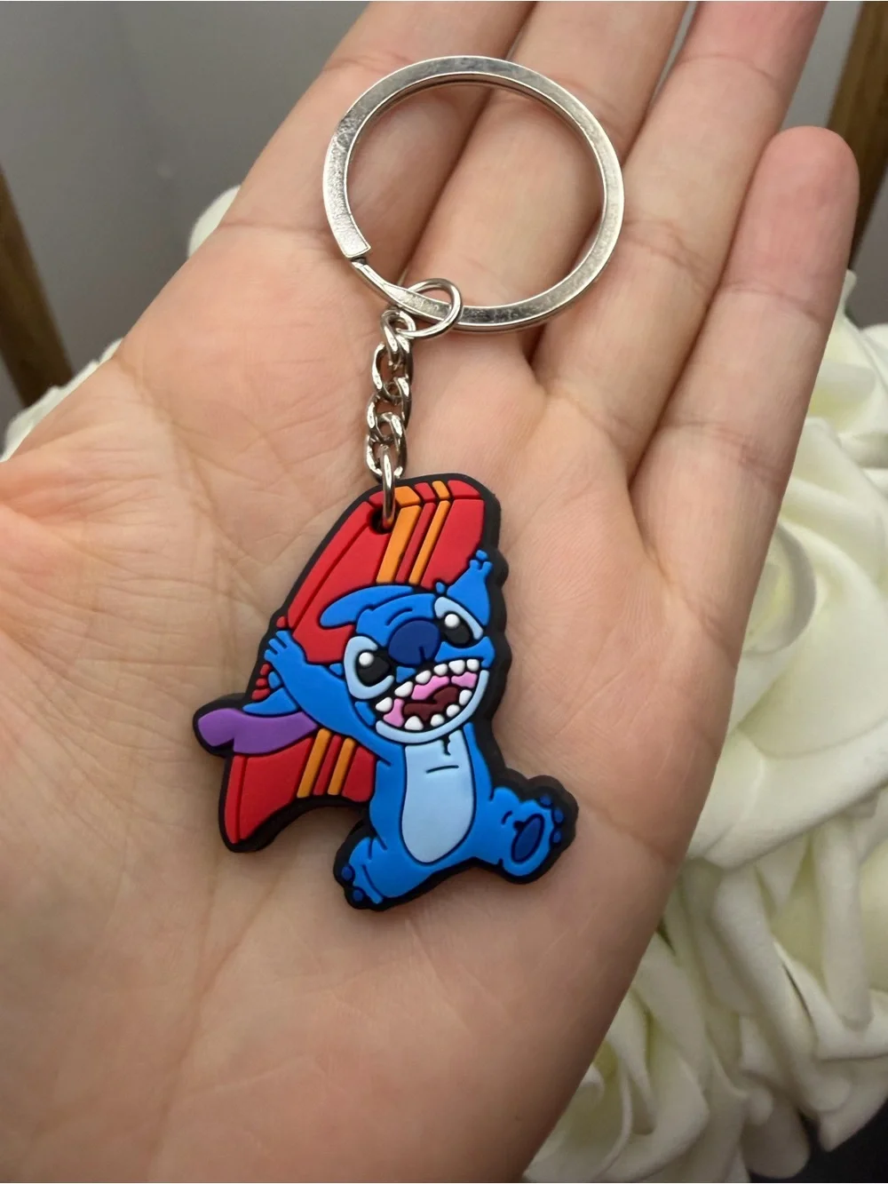 Blue Stitch Surfboard Keychain